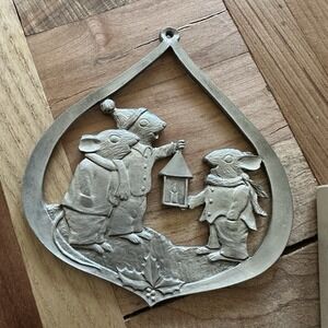 Vintage Amos 1984 Mice Carolers Christmas Holiday Ornament Pewter‎  3.5" Rare